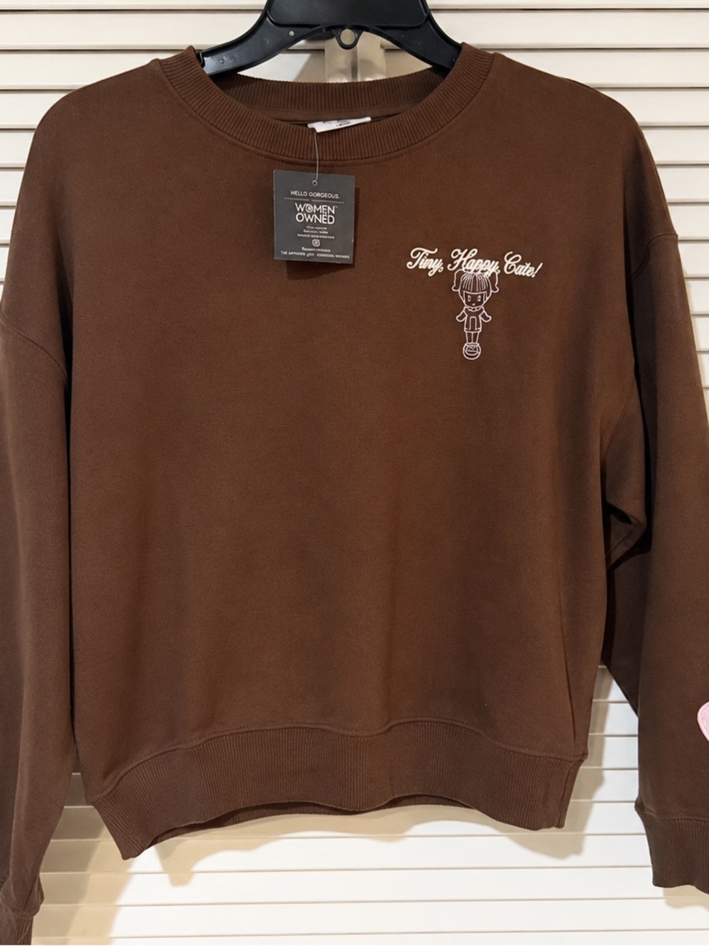 Polly Pocket Tiny Happy Cute Brown Graphic Crewneck Sweatshirt NWT Size ___